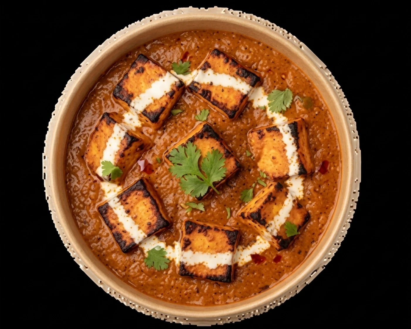 soft paneer cubes cooked with onions and bell peppers in a rich, spiced tomato-based gravy